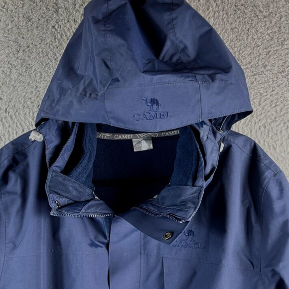 Vintage Camel Cigarette Jacket Mens L Blue Flannel Lined Full Zip Snap Coat Hood - Picture 6 of 16